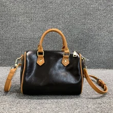  New leather women's bag retro top tree cream cow leather women's hand-held one-shoulder contrasting small pillow 