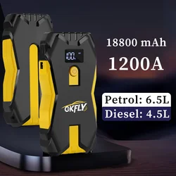 GKFLY 1200A High Power Car Jump Starter Starting Device 18800mAh Power Bank Emergency Car Battery Charger Booster Buster Cable