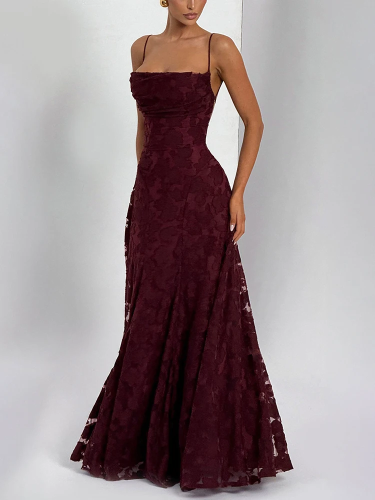 Mozision Spaghetti Strap Backless Sexy Maxi Dress Women Gown Fashion Off-shoulder Sleeveless Lace-up Evening Club Party Dress 3