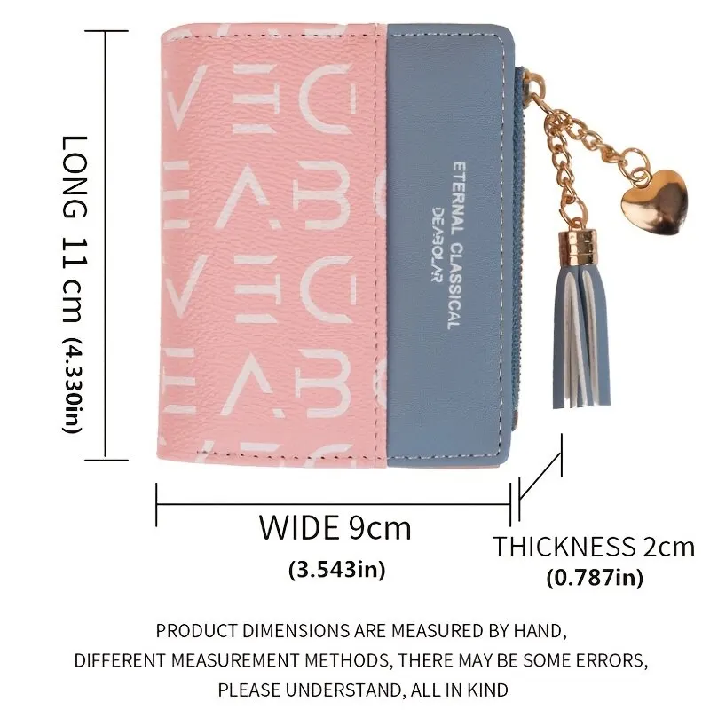 Women's Short Tassel Wallet Printed Contrast Multi Card Wallet Zipper Zero Wallet 3