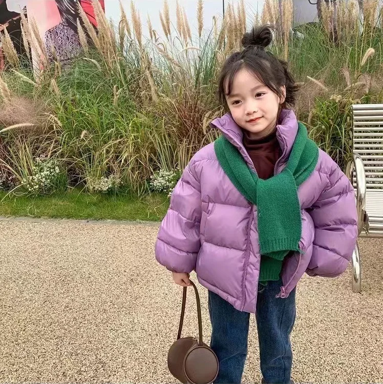 Children's stand-up collared cotton-padded jacket solid color coat for 2 to 10 years old boys girls