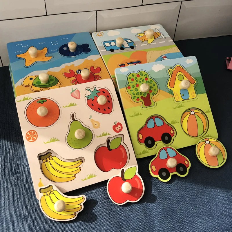 

Montessori Early Childhood Puzzle Toys Baby Enlightenment Hand Scratch Board Puzzle Baby Cartoon Wooden Board Puzzle Toy