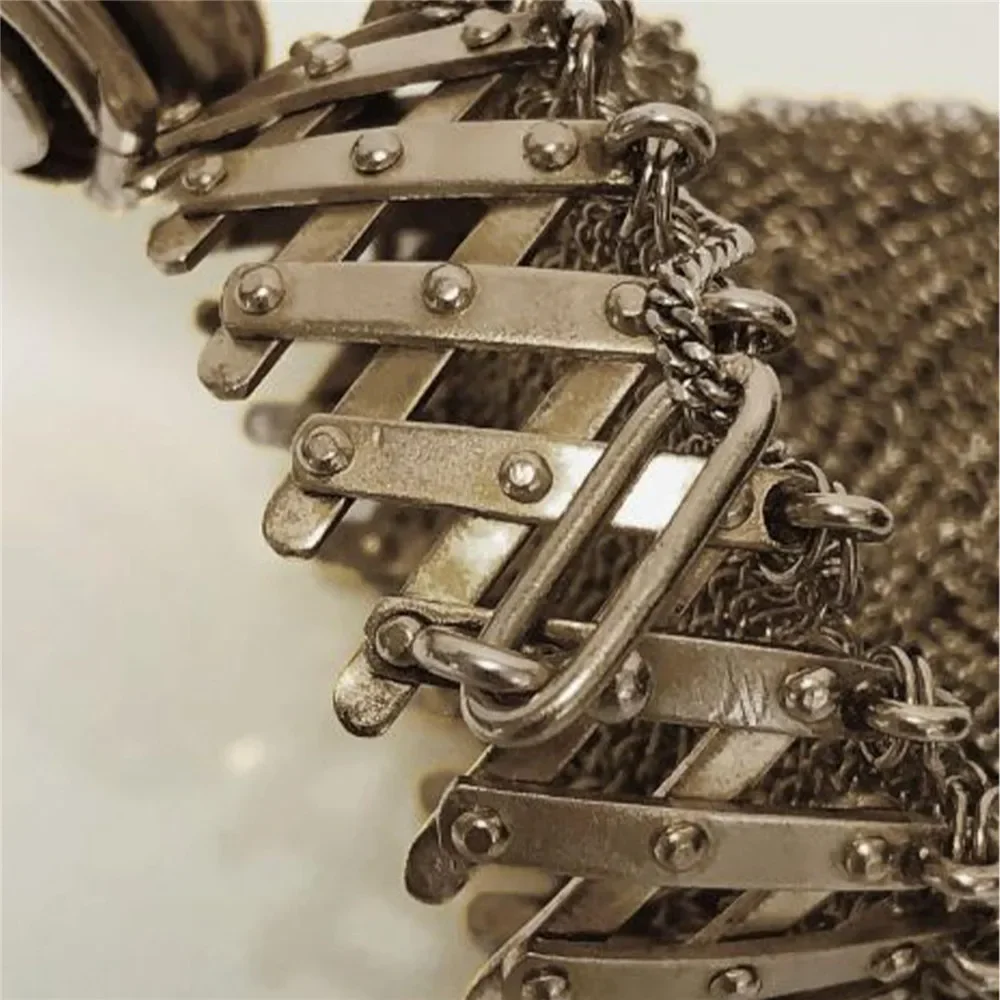 1920 년대 영국 수제 동전 지갑 체인, 네일 빈티지 수축 동전 지갑, 더블 메쉬 백, 스테인레스 스틸 동전 수집 가방