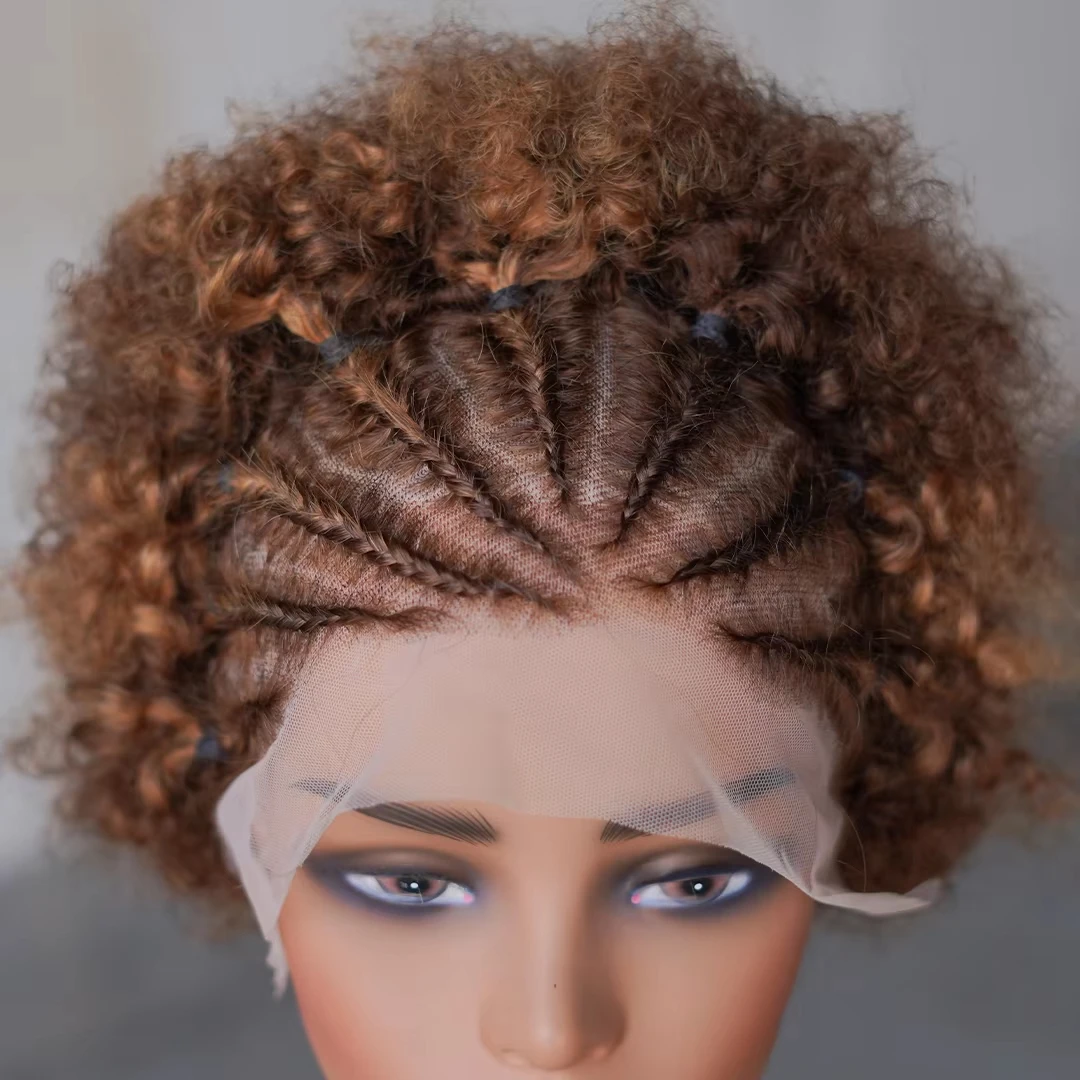 13x4 Full Lace Afro Braided Wig for Women African Wig Cornrow Braids Lace with Baby Hair 8 Inch Short Kinky Curly Braid Wigs