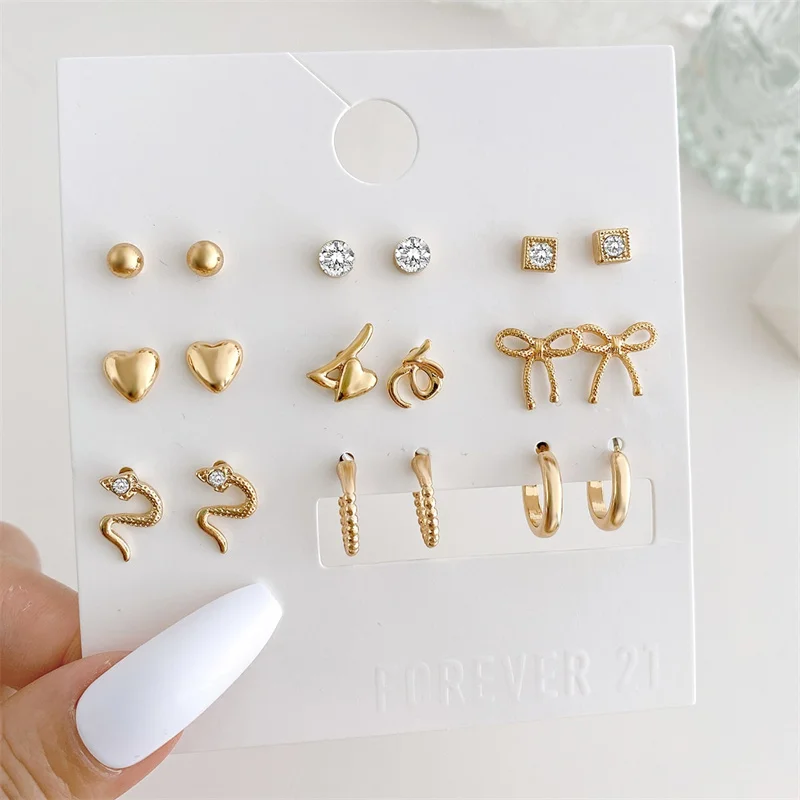 Butterfly Heart  Earring Ear Studs Set For Women Girls Simple Gold Color Circle Pearl Dangle Drop Earring Square Party Jewelry
