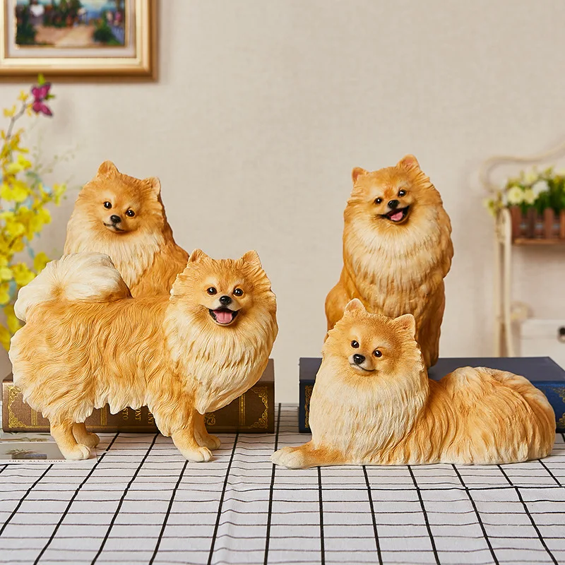 樹脂工芸品人工動物彫刻漫画犬ポメラニアン樹脂装飾置物家の装飾