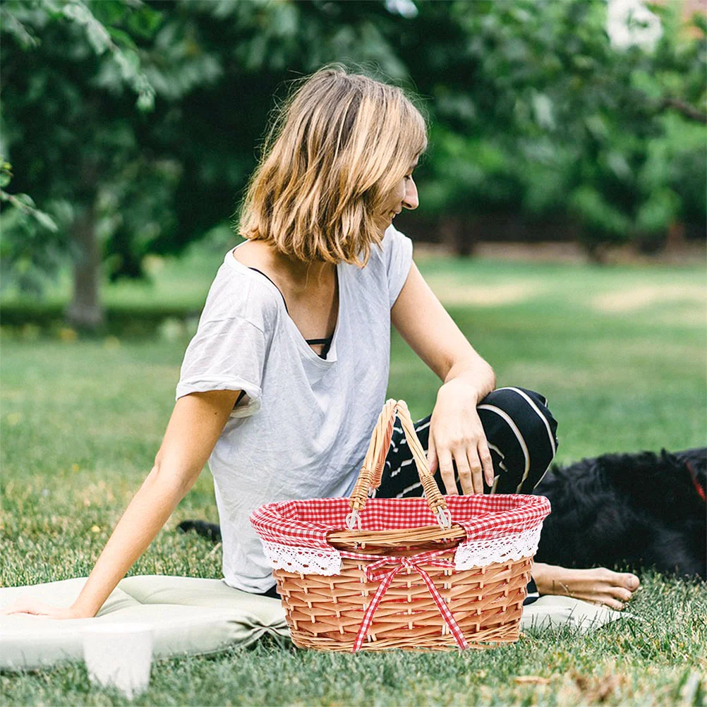 Rattan Picnic Basket Backpack with Stuffed Animal Tote Bag Table Wicker Lid Cooler Child Blanket Beach 4