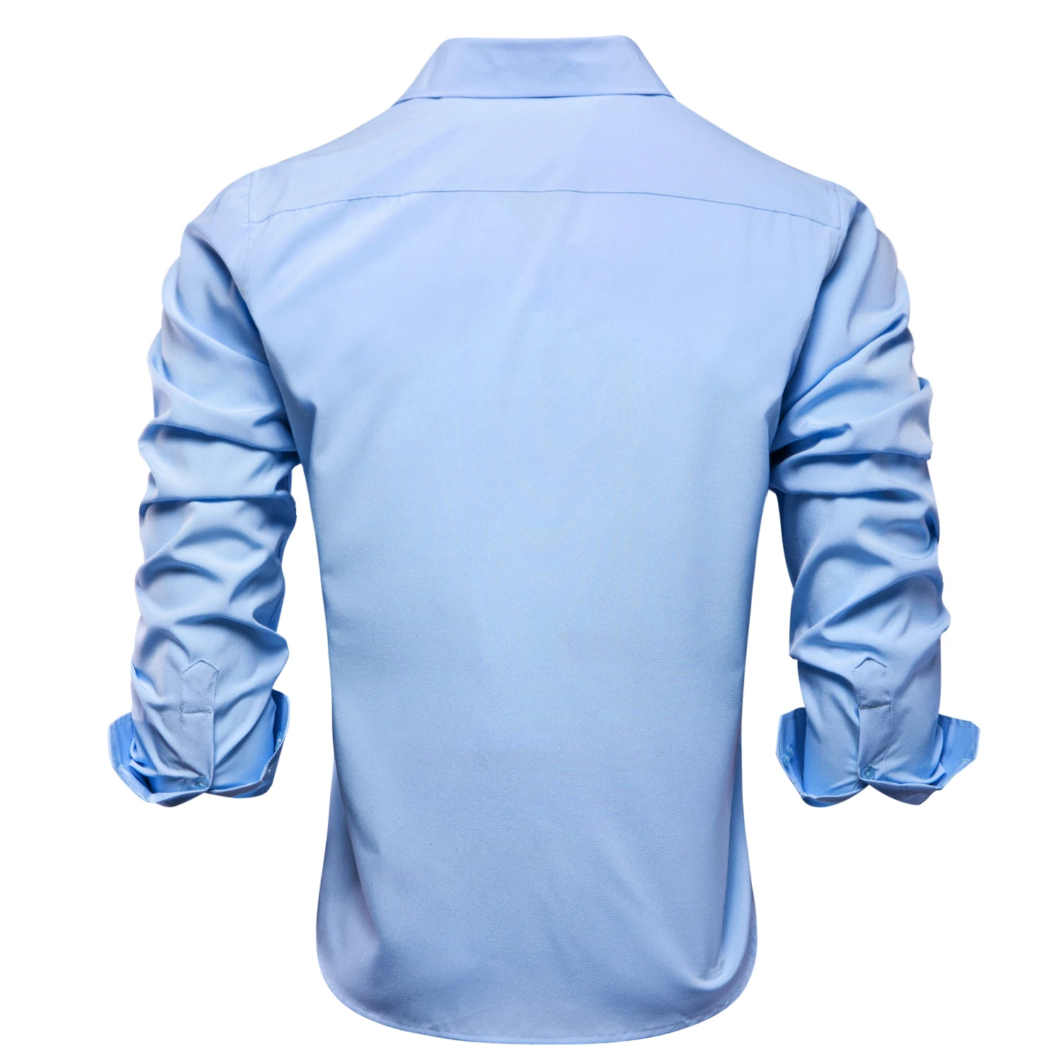 Hi-Tie Sky Blue Silk Mens Shirts Plain Smooth Long Sleeve Formal Leisure Dress Blouse for Male Wedding Business Events Oversized