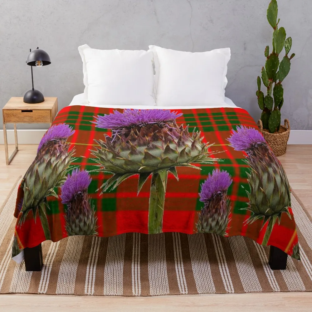 

ROW OF THISTLE ON SCOTTISH CAMERON TARTAN ART Throw Blanket Extra Large Throw Sofa Polar Winter beds Luxury Brand Blankets