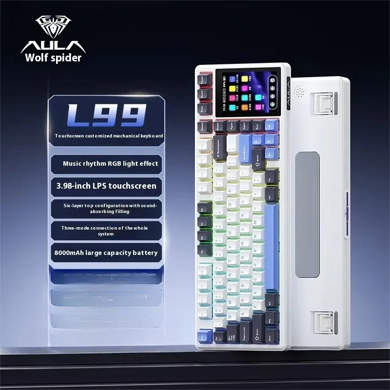AULA L99 Ekran Görüntülü Hot Swap Kablosuz Mekanik Klavye Özelleştirilmiş RGB Üç Modlu Oyun Bilgisayarı Ofis E-spor Hediyeleri