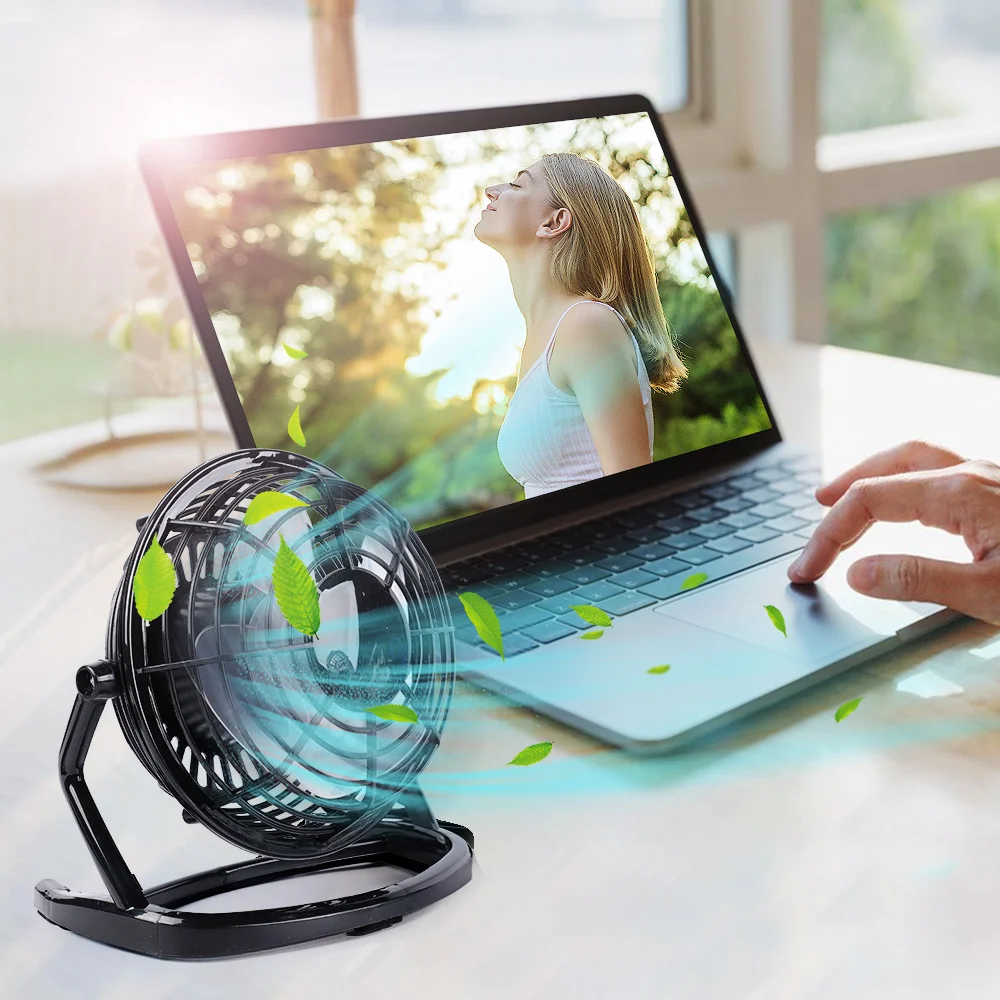 Compact USB-Powered Silent Desktop Fan – 180° Rotatable 4-Blade Cooling Solution