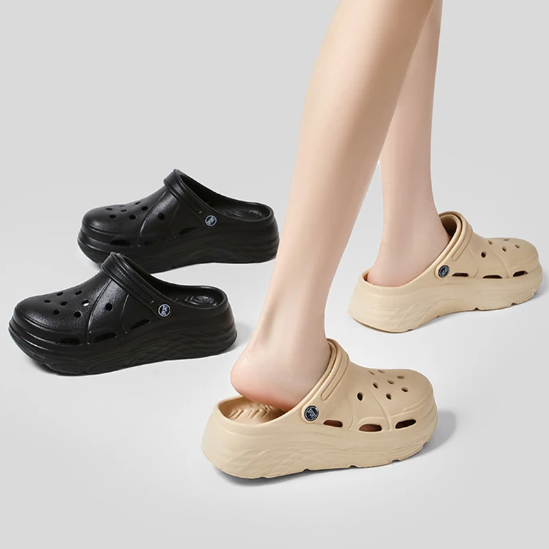 2025 Summer Thick Platform Clogs Slippers Women Breathable Hollow Out Garden Sandals Woman Lightweight Non Slip Beach Sandles