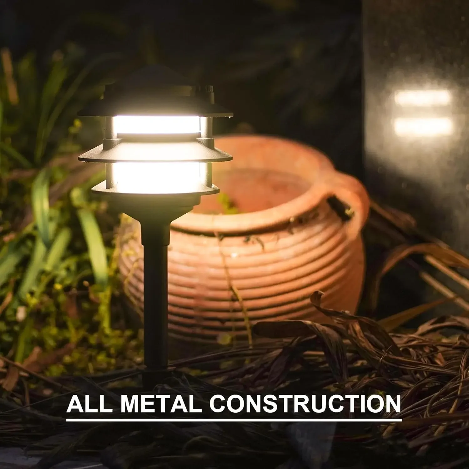 Lighting 4PK Pathway Lights Low Voltage 2.2 Watt LED 12V AC Landscape Lights 30 Lumen Warm White with Cable Connectors Metal Sta 4