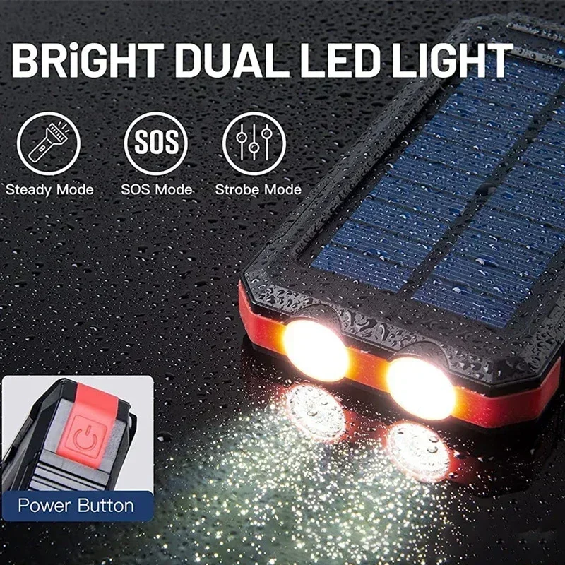 New Solar Power Bank Portable Waterproof Large Capacity 200000mah Fast Charging External Battery Power Super Bright Flashlight