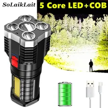 

Powerful 5 Core LED+COB Tactical Flashlight USB Rechargeable With Built-in 18650 Battery Strong Flash Torch Light for Camping