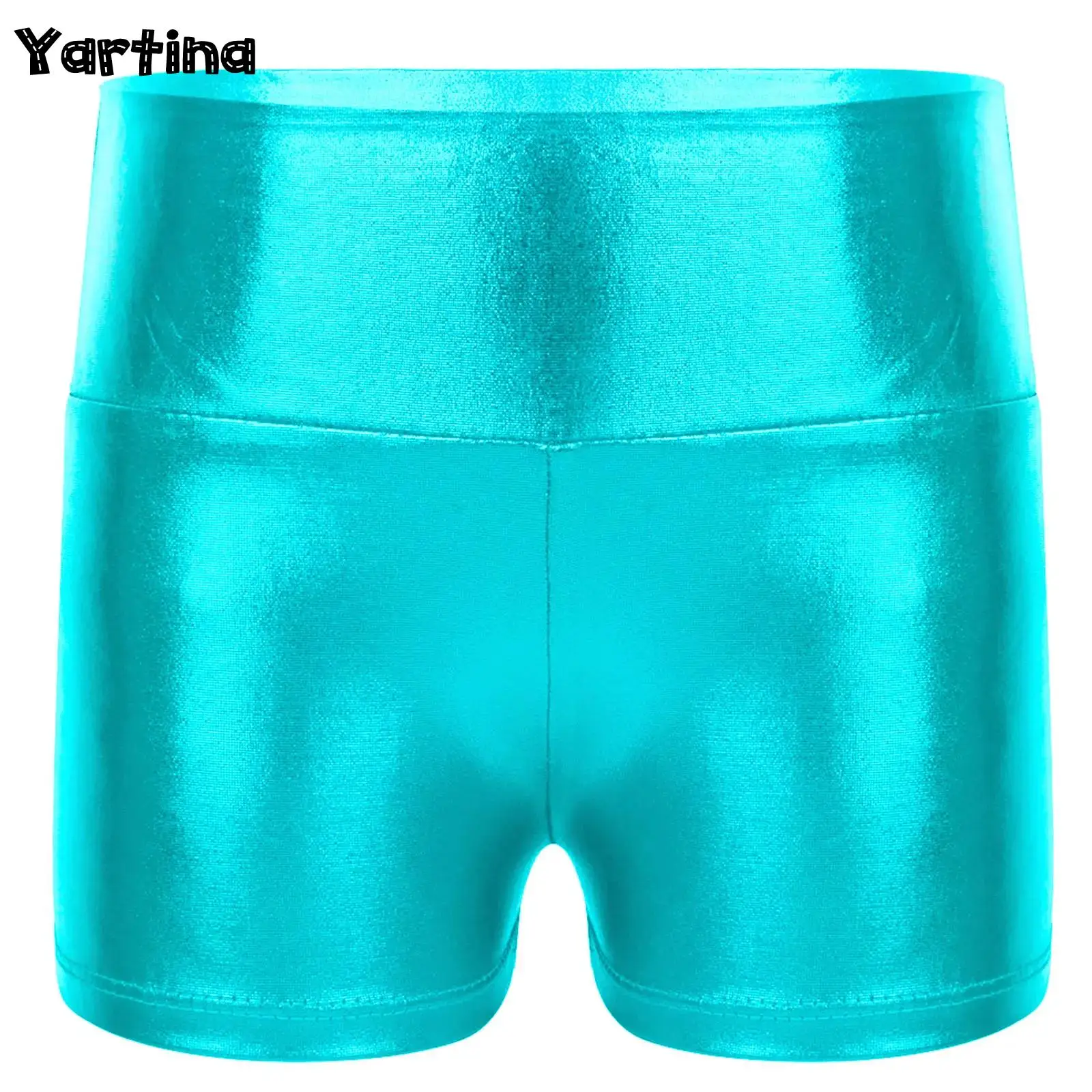 

Kids Girls Metallic Shiny High Waist Dance Boxer Shorts Bottoms Activewear for Sports Gymnastic dancewear Yoga Sports Bottoms