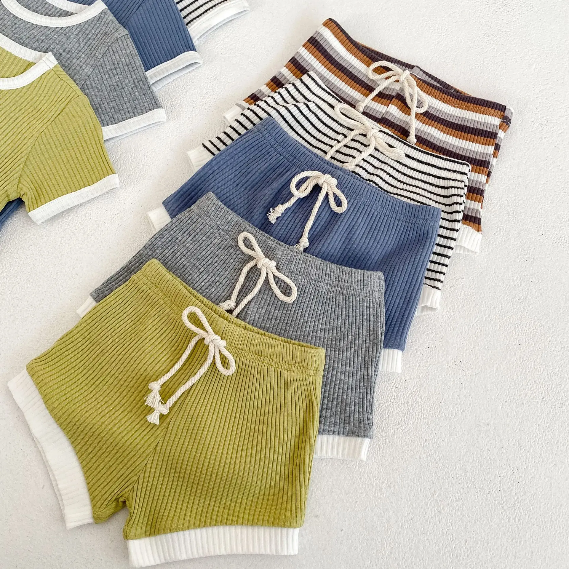 Baby Clothing Set Brief Boys Track Suit Waffle Tee And Shorts