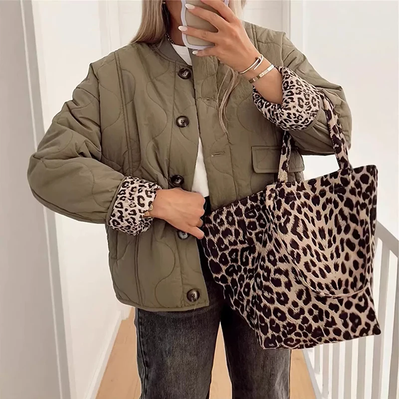 Women Autumn Casual Quilting Cotton Jacket Long Sleeve Single Breasted With Pockets Winter Vintage Loose Warm Short Parka Coat ﻿