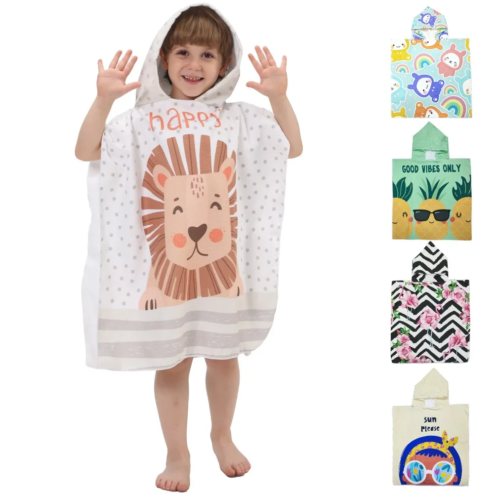 Children's Bath Beach Towel Poncho with Hood Boys Girls Lion