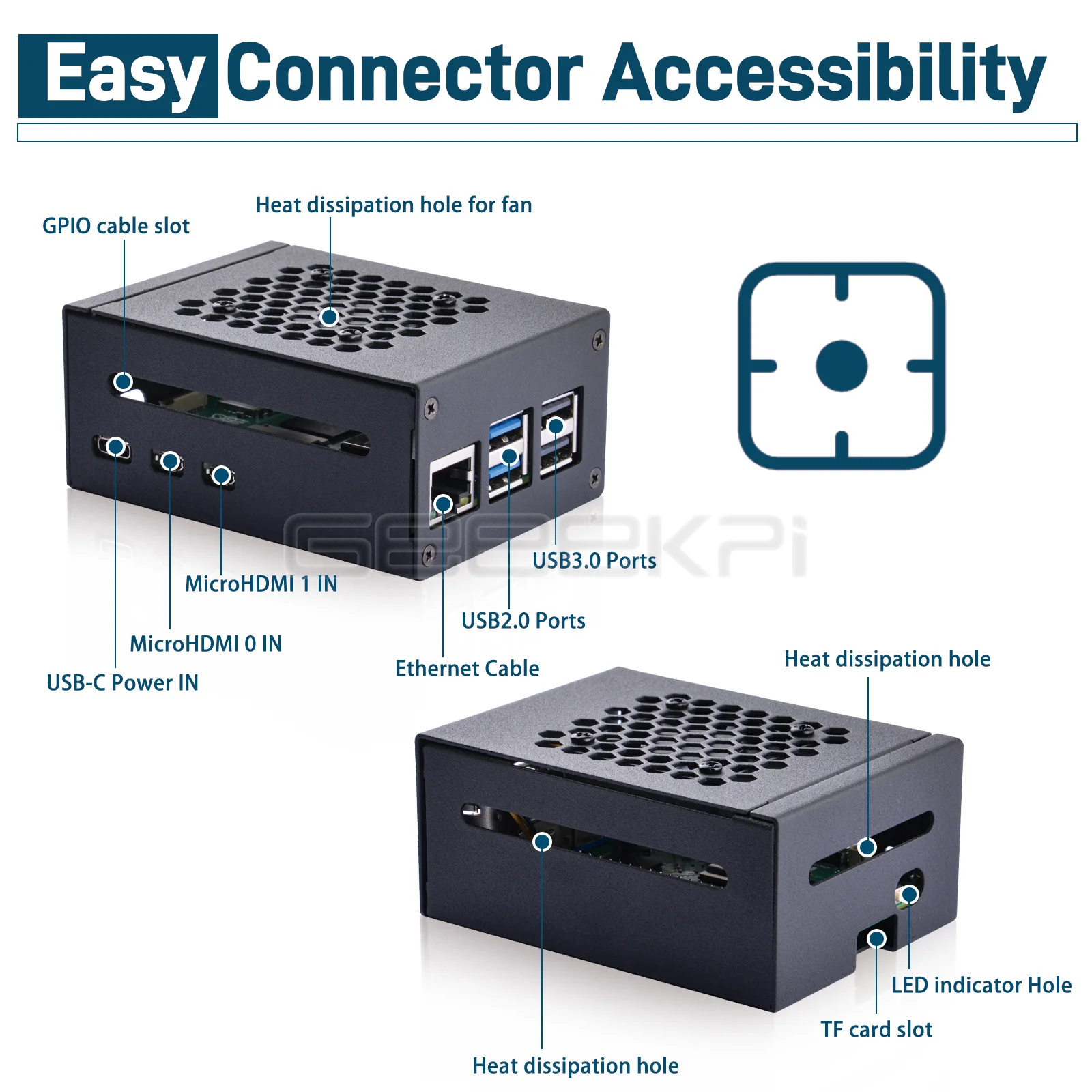 GeeekPi Raspberry Pi 5 aluminium behuizing, ondersteuning PCIe M.2 NVMe SSD Shield Top X1001 / X1000 / N04 /N05 & Raspberry Pi 5 Active Cooler