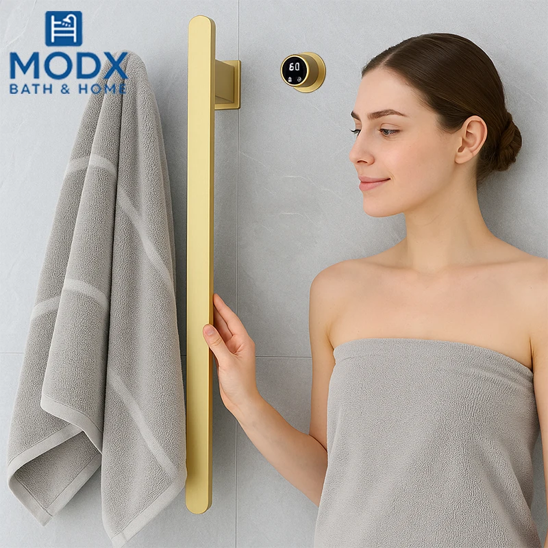 ราวแขวนผ้าเช็ดตัวแบบติดผนังในห้องน้ำ พร้อมระบบทำความร้อนไฟฟ้า 2 ราว ตั้งเวลาได้ในตัว เครื่องทำความร้อนผ้าเช็ดตัวในห้องน้ำ 1