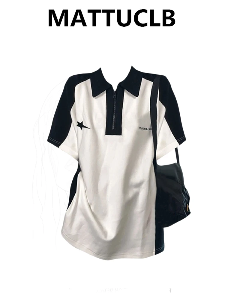 Summer Women Y2k Polo Collar Top 2000s Short Sleeve Tomboy