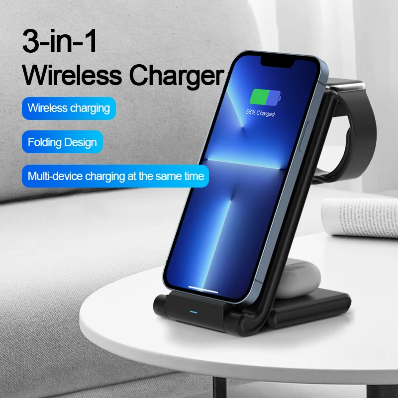 

3 In 1 15W Wireless Charger Stand For IPhone 13 12 11 XR 8 Apple Watch Qi Fast Charging Dock Station 3W for Airpods Pro IWatch