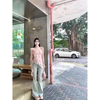 High Waist Bell Bottom Elastic Lace Patchwork Girls Jeans Women's New 2025 Light Color Slimming Butt Lifting Flared Pants