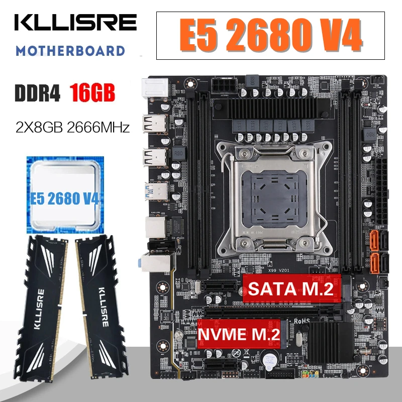 Kllisre عدة xeon x99 اللوحة كومبو LGA 2011 3 E5 2680 V4 وحدة المعالجة