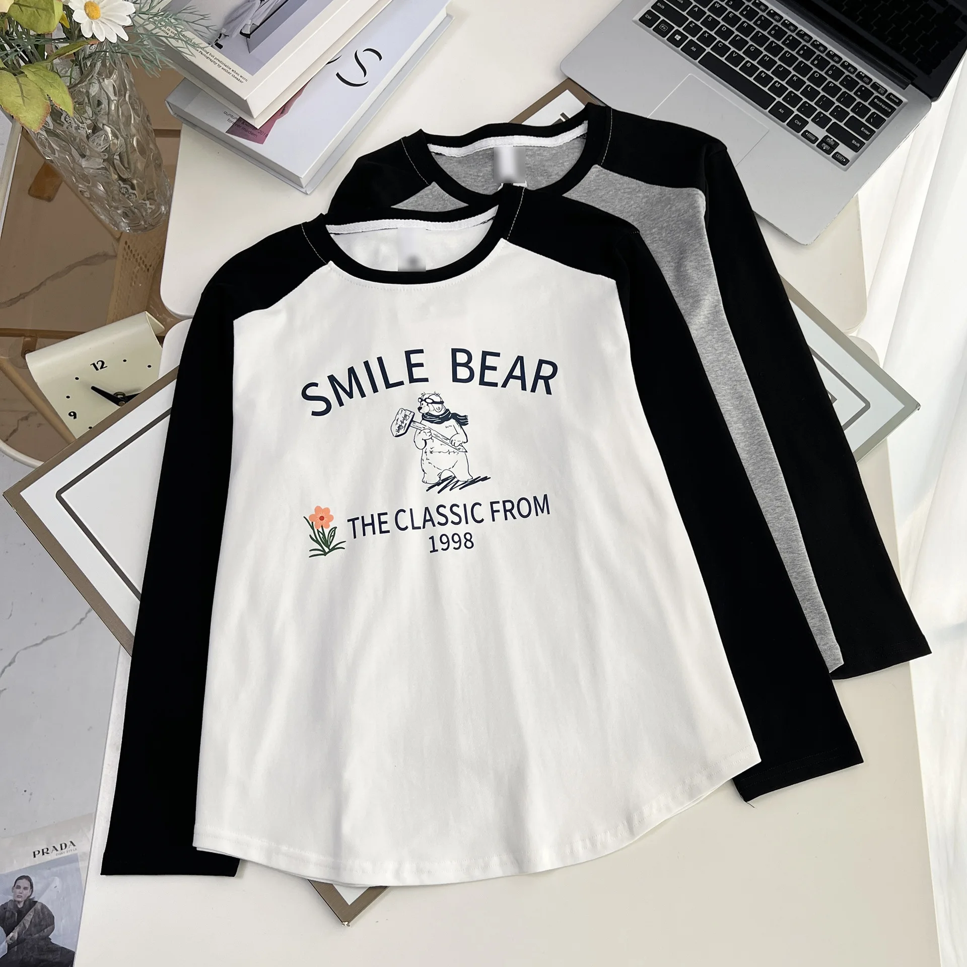 Fashion Plus Size Women's T-Shirt Autumn New Style Of Youthful Printed Letter Cartoon Raglan Sleeves Top 6265