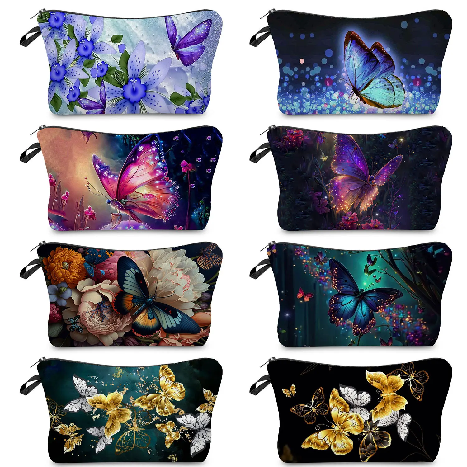 

Pretty Butterfly Floral Print Cosmetic Bags Lady Fashion Travel Portable Makeup Bags Women Lipstick Storage Gift Bag Simple Size