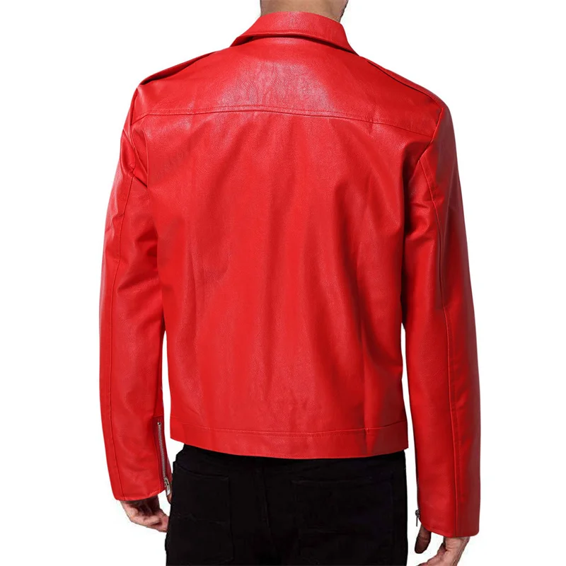 Leather jackets Men winter jacket Men Solid Color Imitation Leather Jacket Black / Red Oblique Zipper Biker Coats