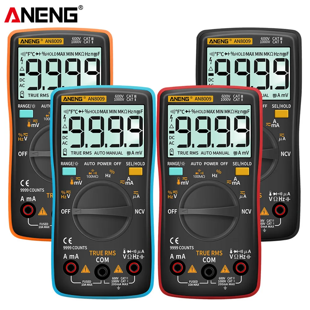 Digital Multimeter ANENG AN8008/AN8009 Mini Digital Multimeter rm 409b double fuse auto-range medidor el&eacute;ctricoTrue-RMS Transistor Capacitor Teste