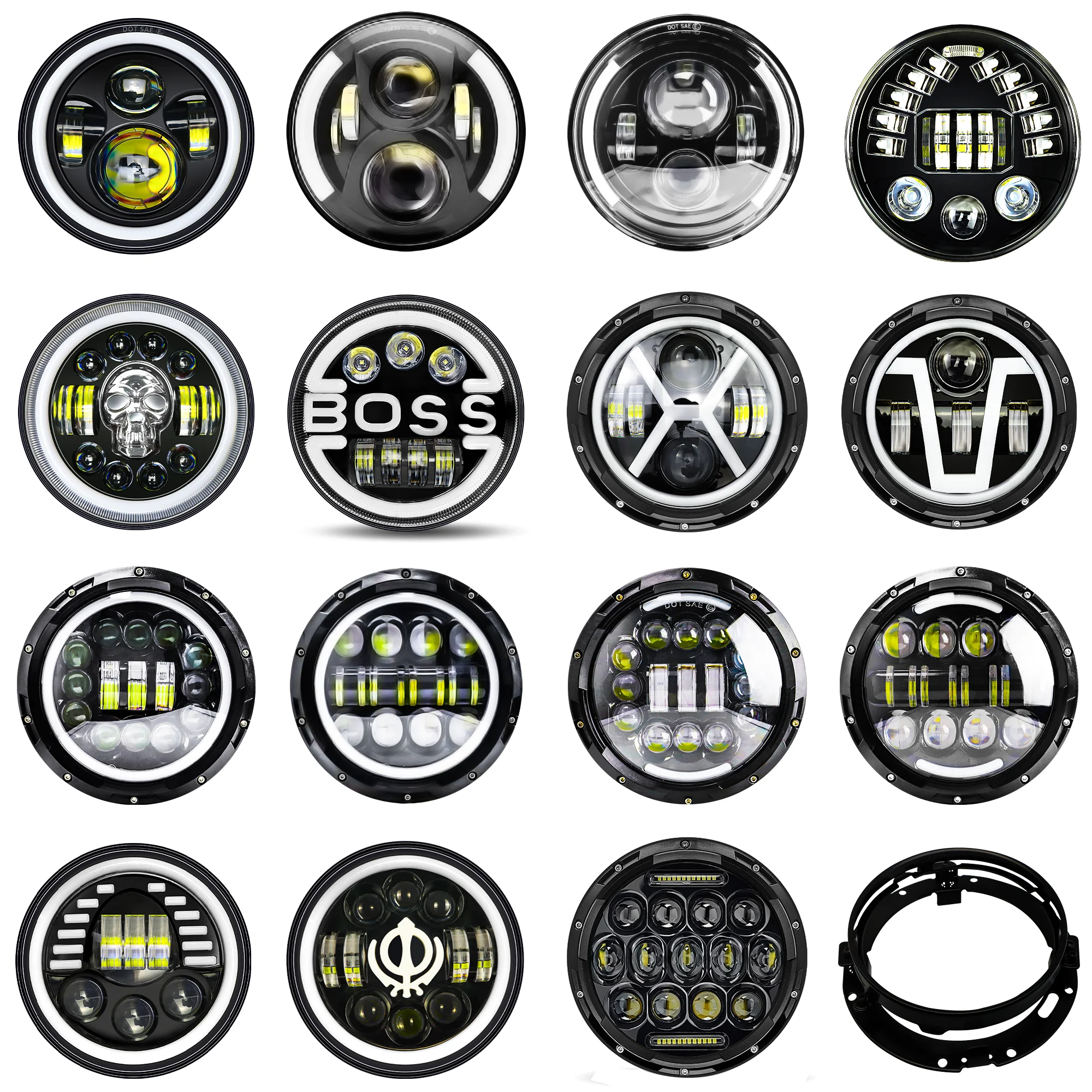 원형 LED 오토바이 헤드라이트, 카페 레이서, 야마하 할리 로드 킹 지프 랭글러 Jk 헤일로 엔젤 아이즈용, 7 인치, 7 인치