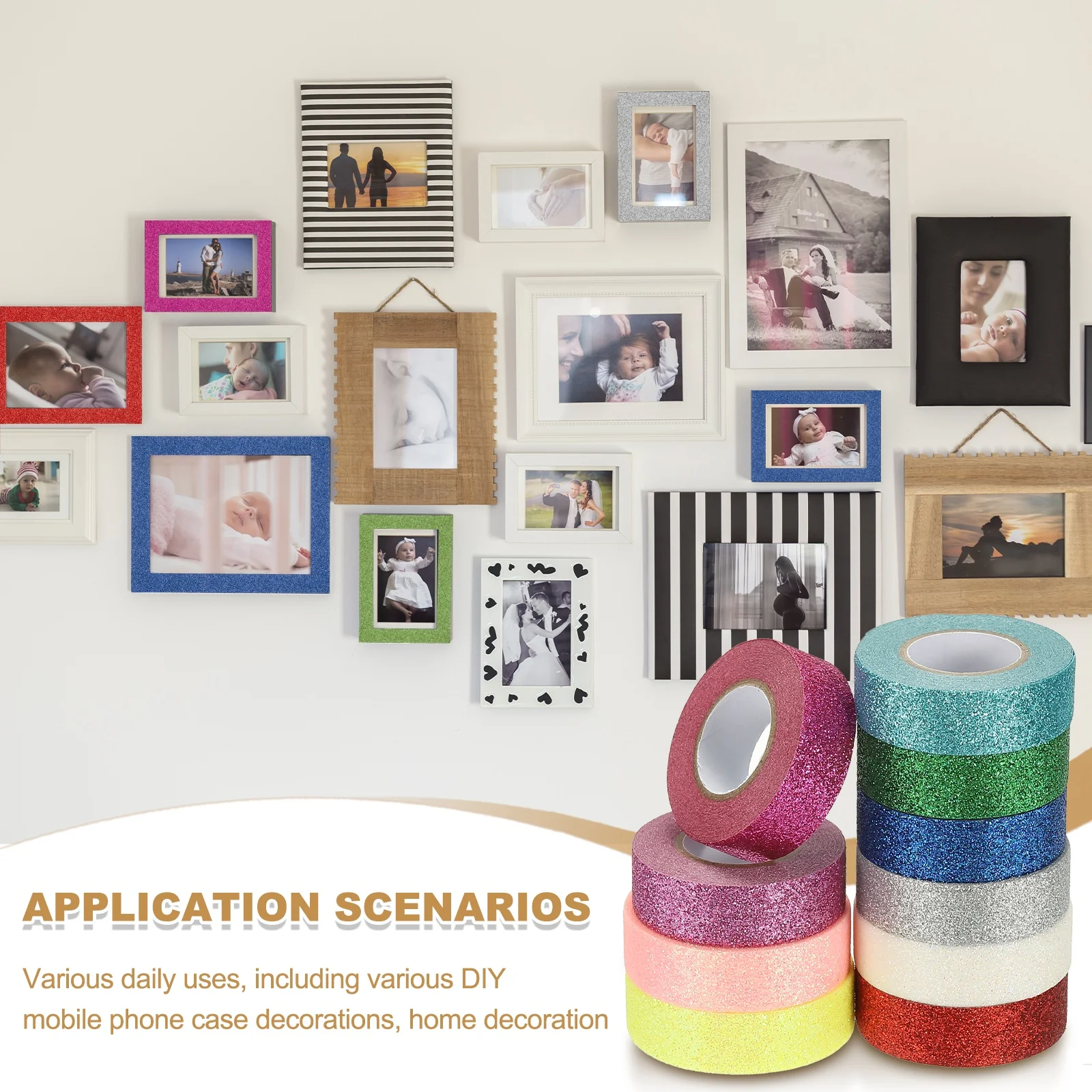 1/2 롤 글리터 종이 와시 테이프 15mm 와시 자체 접착 장식 테이프 공예 DIY 선물 포장 아트 스크랩북 장식
