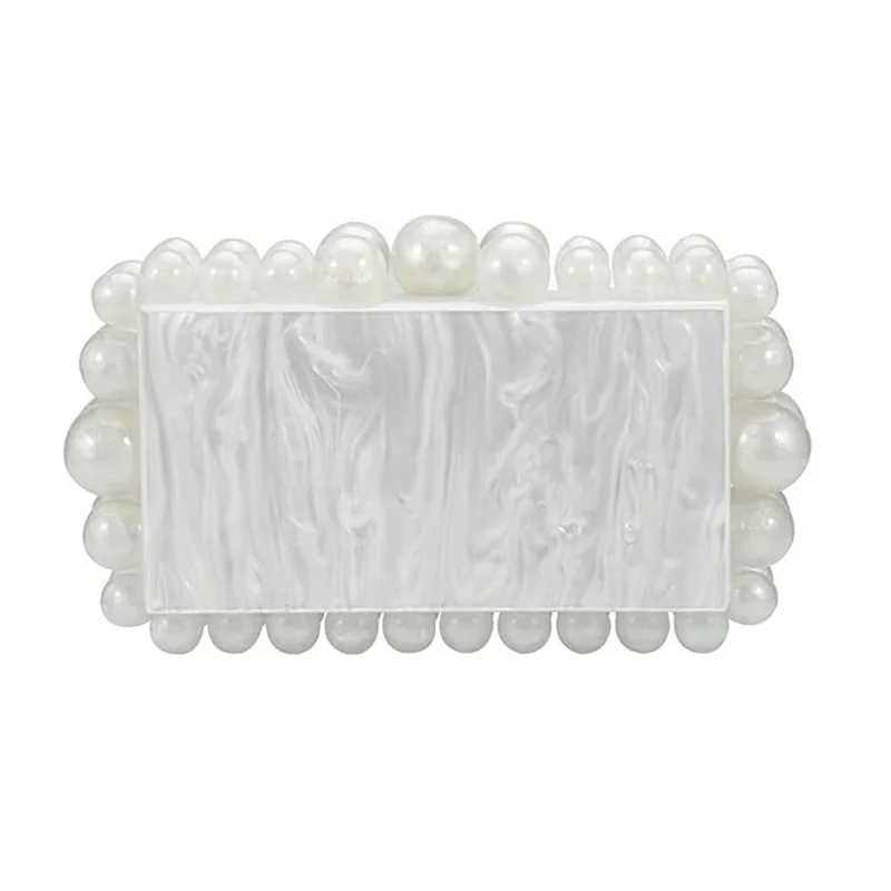 Clutch Purse - Crossbody Beaded Box Clutch White