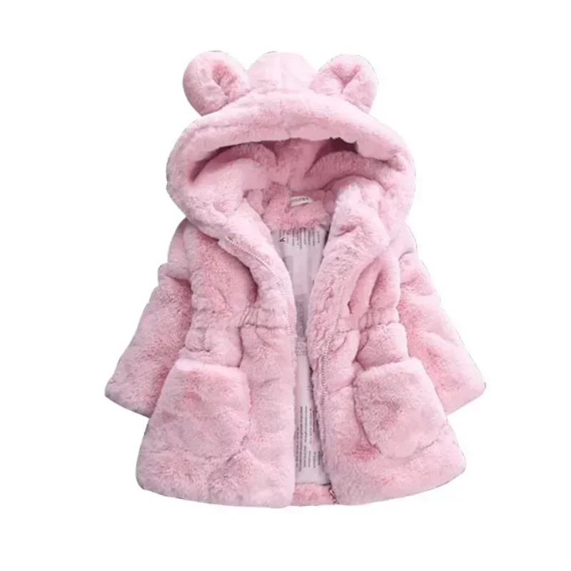 Children Jackets Girls Coat Baby Girls Warm Winter Coats Thick Faux Fur Fashion Kids Hooded Jacket Coat for Girl Outerwear Children Clothing 2 3 4 6 7 Years