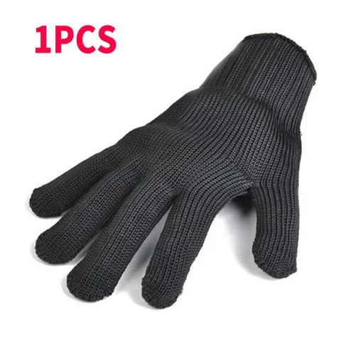 

1 Pair Metal Mesh Gloves Black Steel Wire Safety Anti Cutting Wear Resistant Kitchen Butcher Working Gloves Garden Self Defense