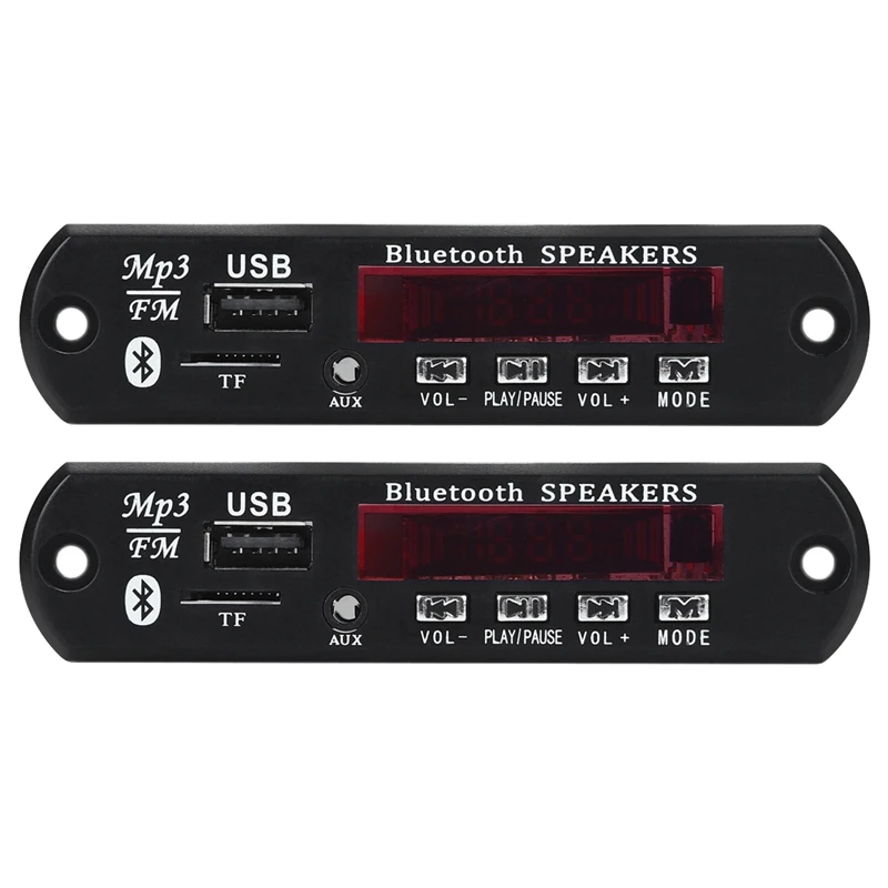 

Плата MP3 декодера 2 шт, Bluetooth 5,0, 5 В, 12 В постоянного тока, автомобильный FM-радиомодуль, поддержка TF, USB, AUX, для автомобильного телефона