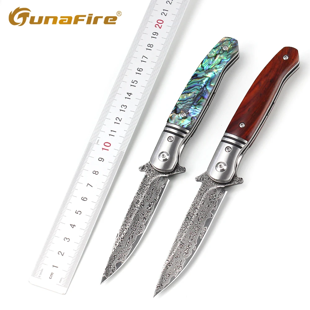 

Tunafire GT0214 New Folding Knives Damascus Blade Military Tactical Pocket Knives Steel+Rosewood Handle Ball Bearing Knife Types