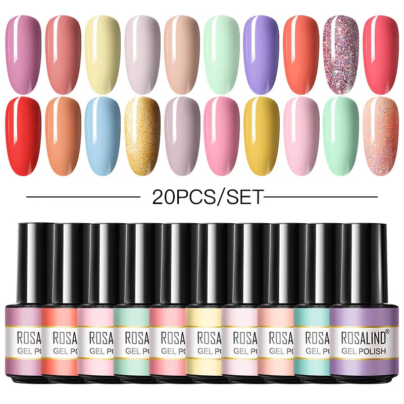 

ROSALIND Summer Gel Polish Set Semi Permanent Hybrid Varnish Need Lacquer Base Top Primer Coat Nails Art For Nail Polish Gel Kit