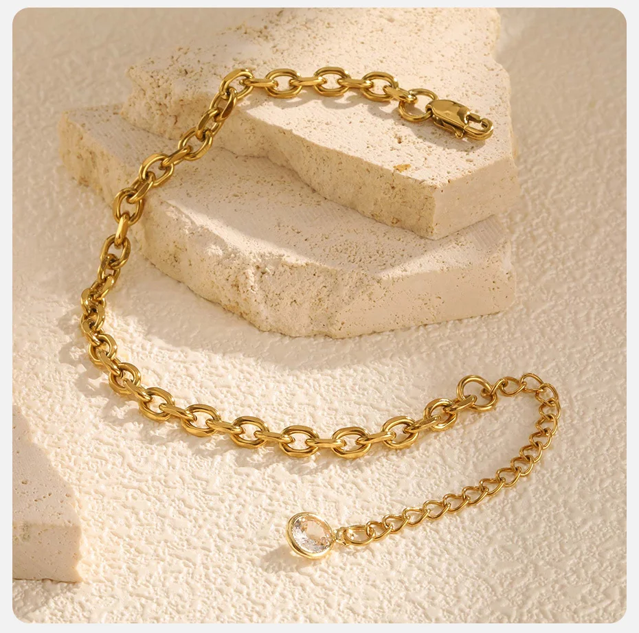 Vnox Damen-Gliederkettenarmband, klassische vergoldete Edelstahl-verstellbare Armbänder, Charm-weiblicher Schmuck, Steinschwanz-Geschenke – Detail 7