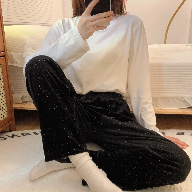 New Autumn and Winter Pajamas Women's Imitation Cotton Long Sleeve Fragrant Gold Velvet Pants Sweet and Advanced Home Fur Set