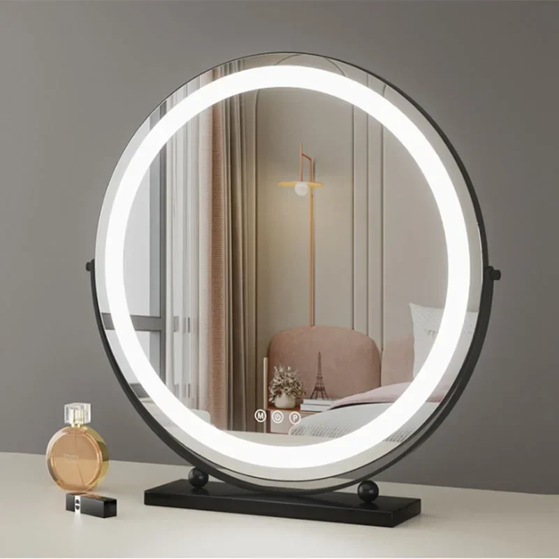 

Modern Vintage Light Makeup Mirror Nightstand Round Metal Frame Led Makeup Mirrors Items Cosmetics Ozdoby Do Pokoju Home Product