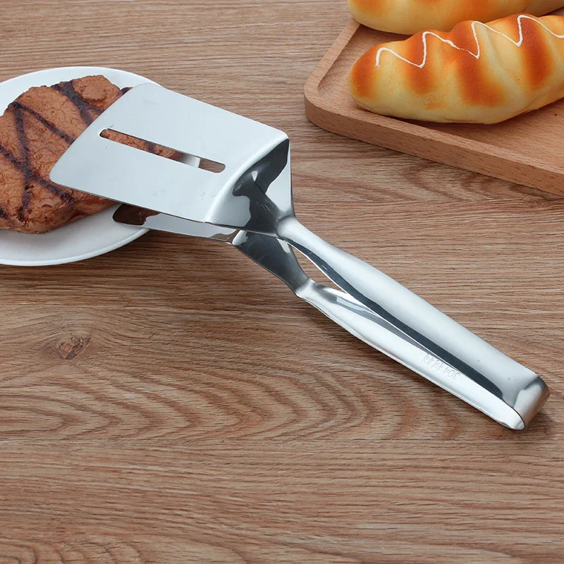 Beef Steak Turner BBQ Tongs Non-Stick Kitchen Tongs Pizza Bread Steak Clip 304 Stainless Steel Handle Utensil Clamp Clip Silver