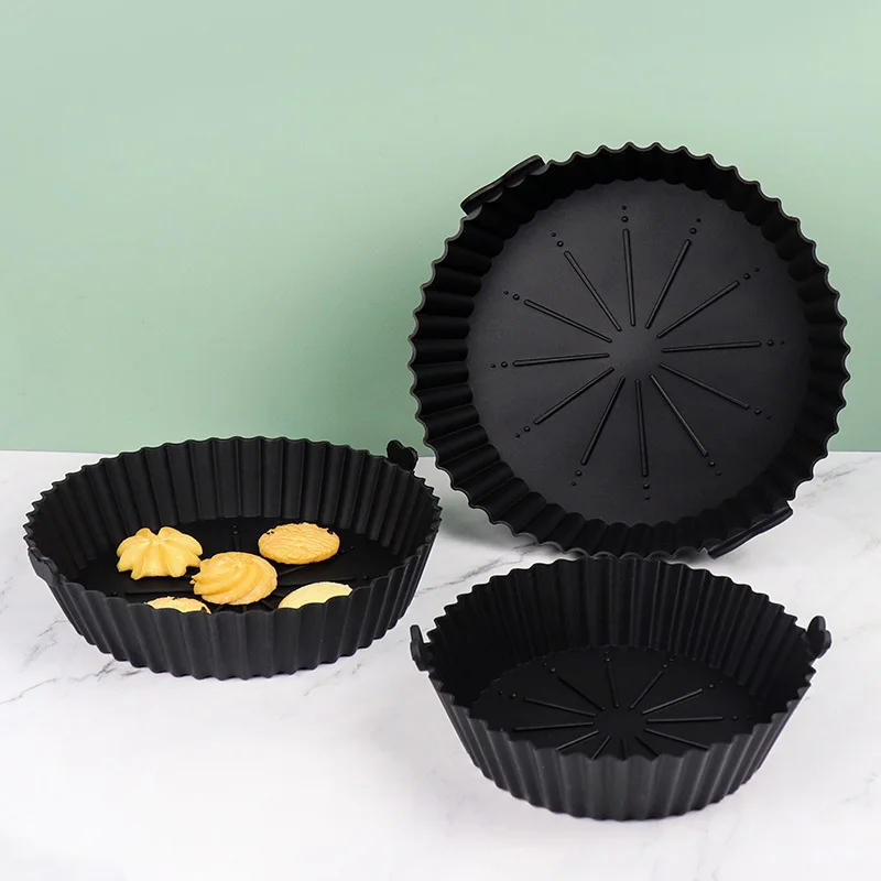 17/20cm Air Fryers Oven Baking Tray Reusable Silicone Non-Stick Round Baking Pan Microwave Pads Airfryer Pan Liner Cake Mold silicone baking mat,silicone baking tray,air fryer accessories,air fryer liners