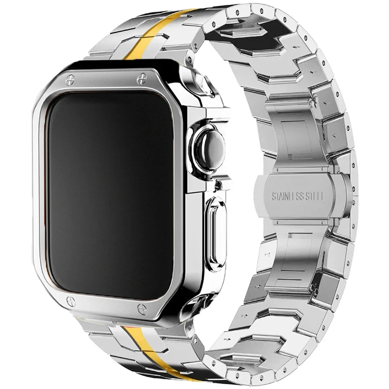 Premium Stainless Steel Watch Band and Protective TPU Cover Set
