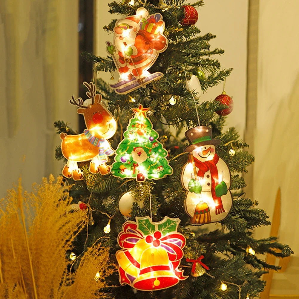 

LED Suction Cup Window Light Christmas Warm White Santa Snowman Star Train Bell Deer Elk Lighting for Xmas Treee Home Room Decor