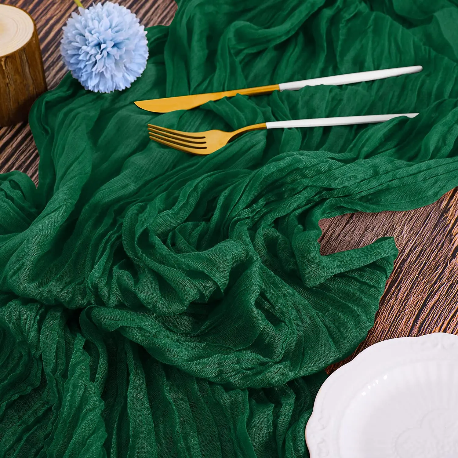 Wrinkle Gauze Table Runner Cheesecloth Semi-Sheer Table Setting Dining Wedding Party Christmas House Banquets Arches Decor
