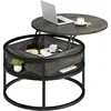 Round lift top coffee table, living room coffee table with hidden storage compartment, coffee table with storage, grey 6